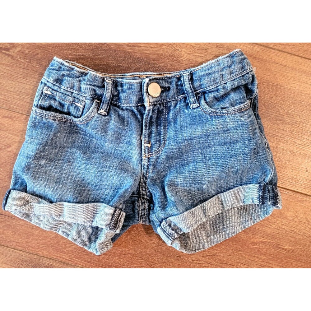 GAP Kids Shorts Girls Sz 7 Reg Roll Cuff Adjustable Waist Blue Denim